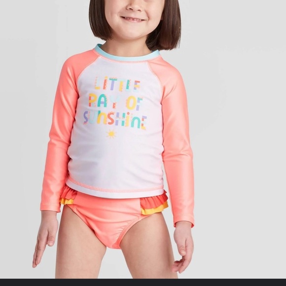 Toddler Girl Rash Guard Swimsuit Set – “Little Ray of Sunshine”  – Size 4T - Picture 1 of 10
